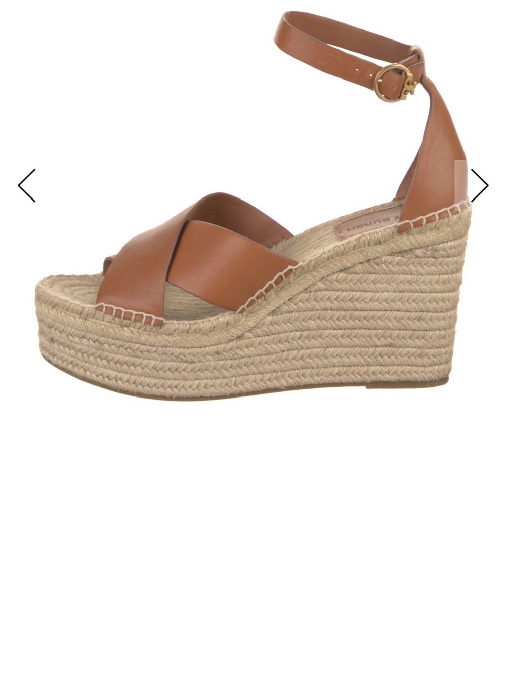Tory Burch Brown Leather Ankle-Strap Selby Espadrille Wedge